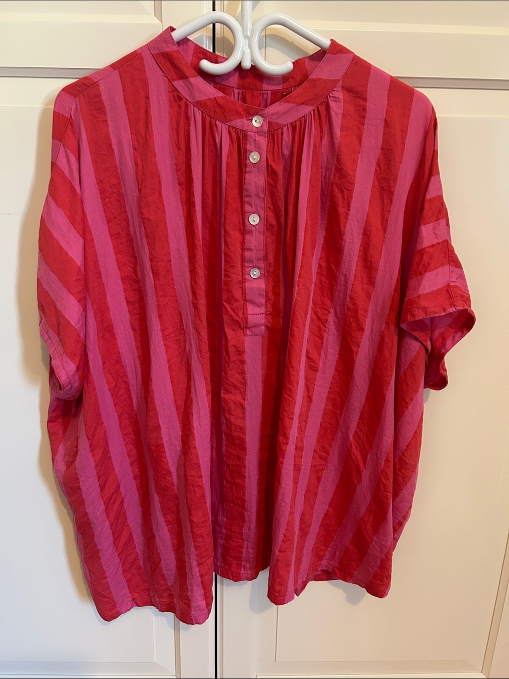 Kate Austin marina top in pink red cabana stripe